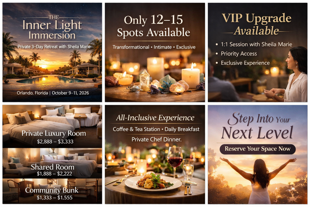 EARLY BIRD!!!!!!! ORLANDO, FLORIDA.. WEEKEND RETREAT /The Inner Light Immersion | Private 3-Day Retreat (Oct 9–11th) . Early Bird (first 5 spots)  BONUS free VIP upgrade .